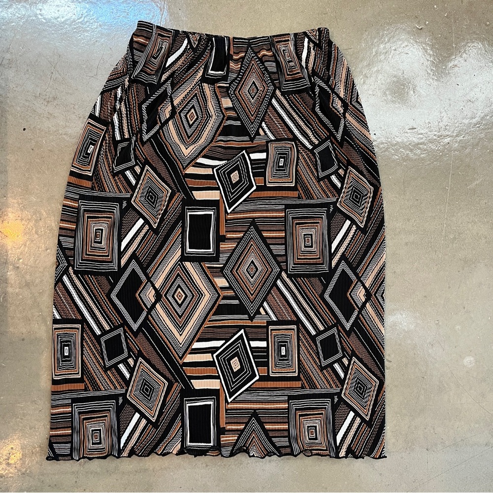 Vintage MCM Geometric Ribbed Midi Skirt